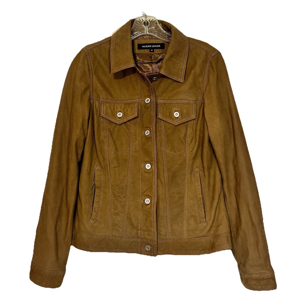 Wilsons Leather Chloe Trucker Jacket Womens Size Medium Retro 90s Biker Brown